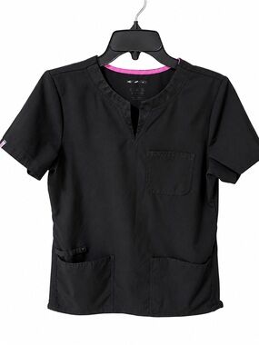 Unk Black Short-Sleeve Women's V-Notch Top with Pink Neck Trim
